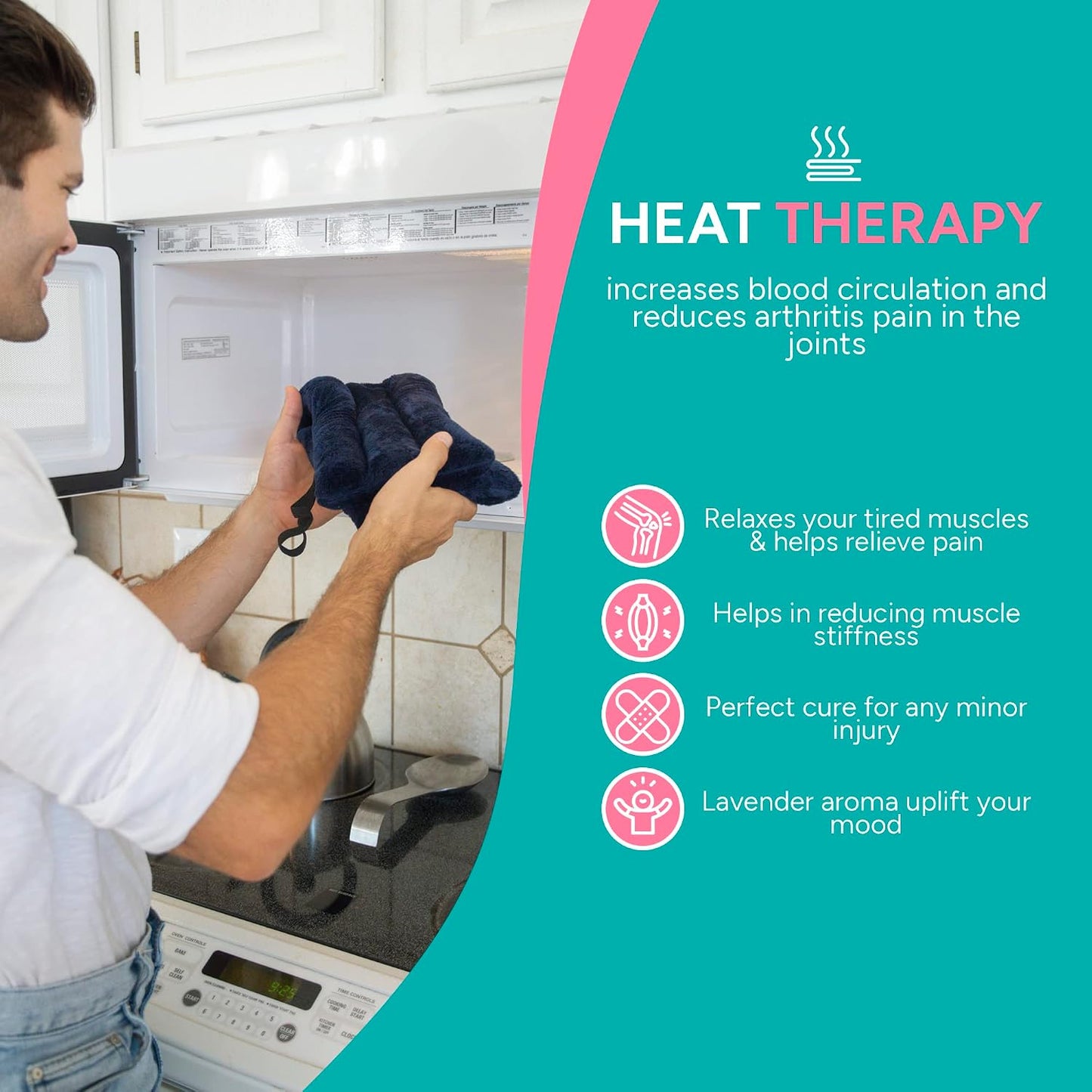 SunnyBay Microwave Heating Pad, Microwavable Heated Neck and Shoulder Wrap, Hands-Free Weighted Moist Hot or Cool Pack, Soft Fleece Cover and Flaxseed Filling, 26 Inch Length, Made in USA, Navy