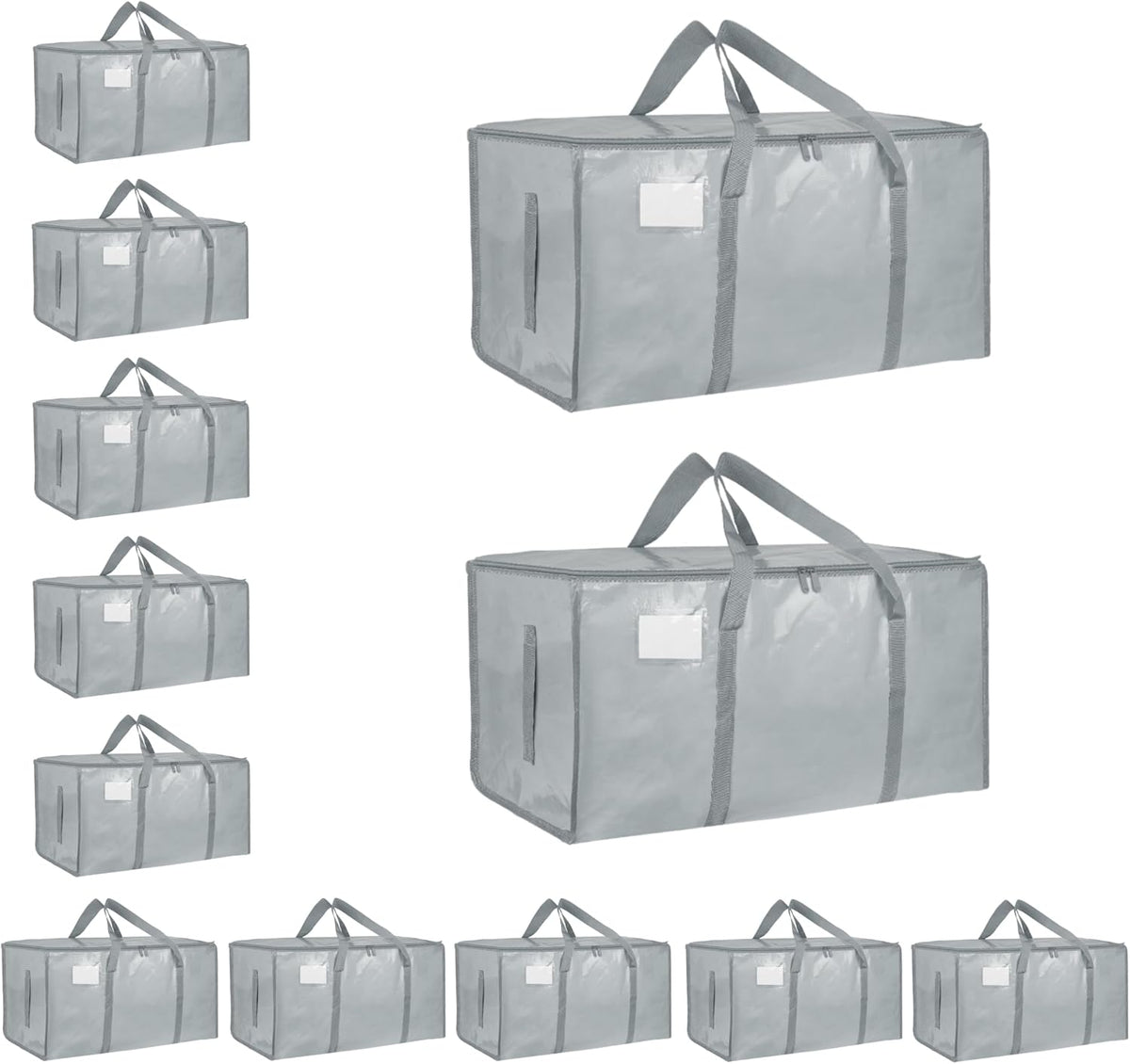 Moving Bags Extra Large - Heavy Duty Storage Totes with Wrap-Around Handles & Reinforced Zippers - Foldable Moving Box Alternative, Water-Resistant for Dorm, Closet & Under Bed Storage (Clear)