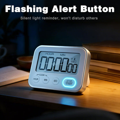 Digital Kitchen Timer Magnetic Loud Alarm, Large LCD Screen Silent/Beeping Multi-Function for Teachers Classroom Kids, Black