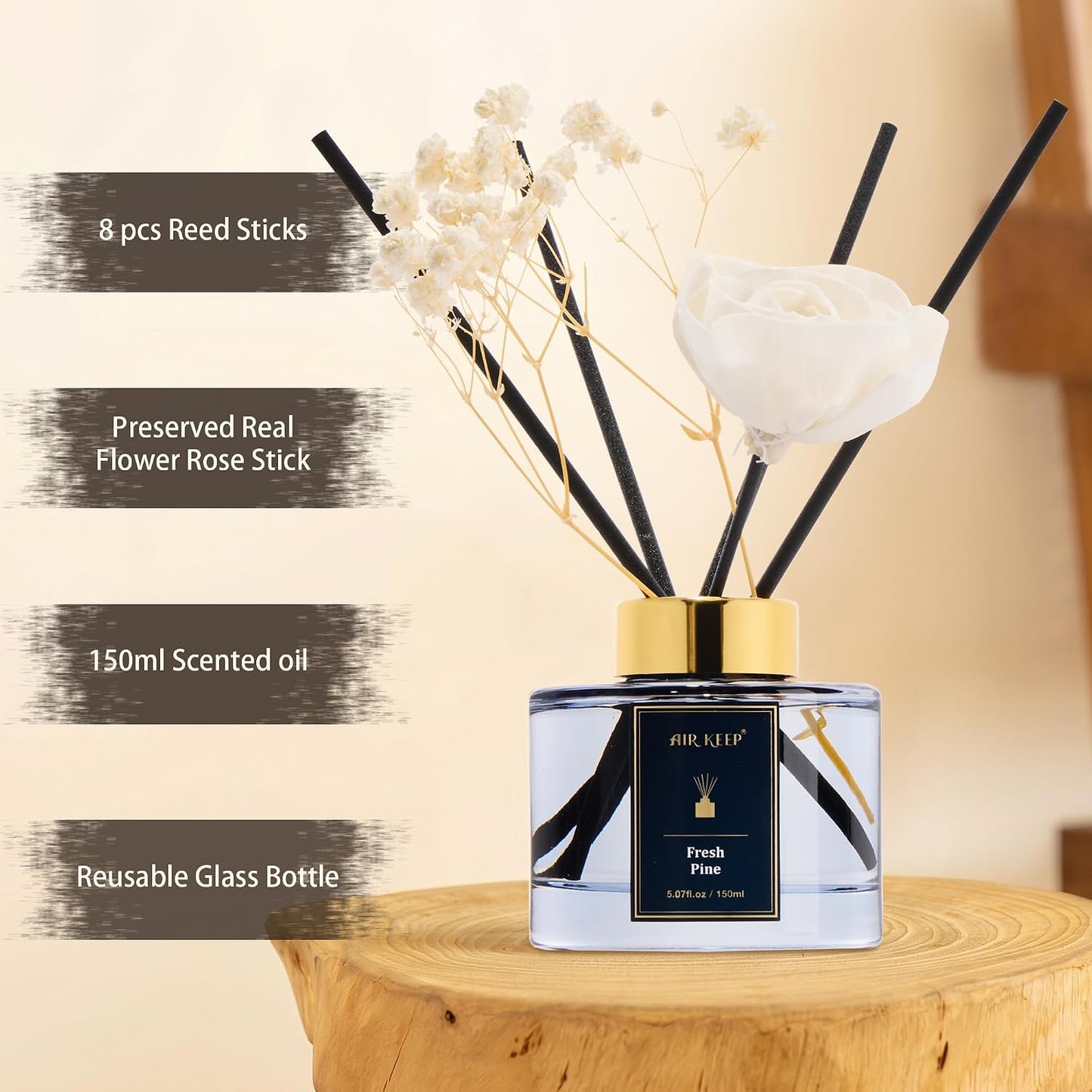 Airkeep Flower Reed Diffusers Set, 5.07 oz Freesia/Passion Fruit/Orange Scented Oil Diffuser with 8 Reed Sticks, Home Fragrance Diffuser Gift Set for Bathroom & Office Decor 150ml