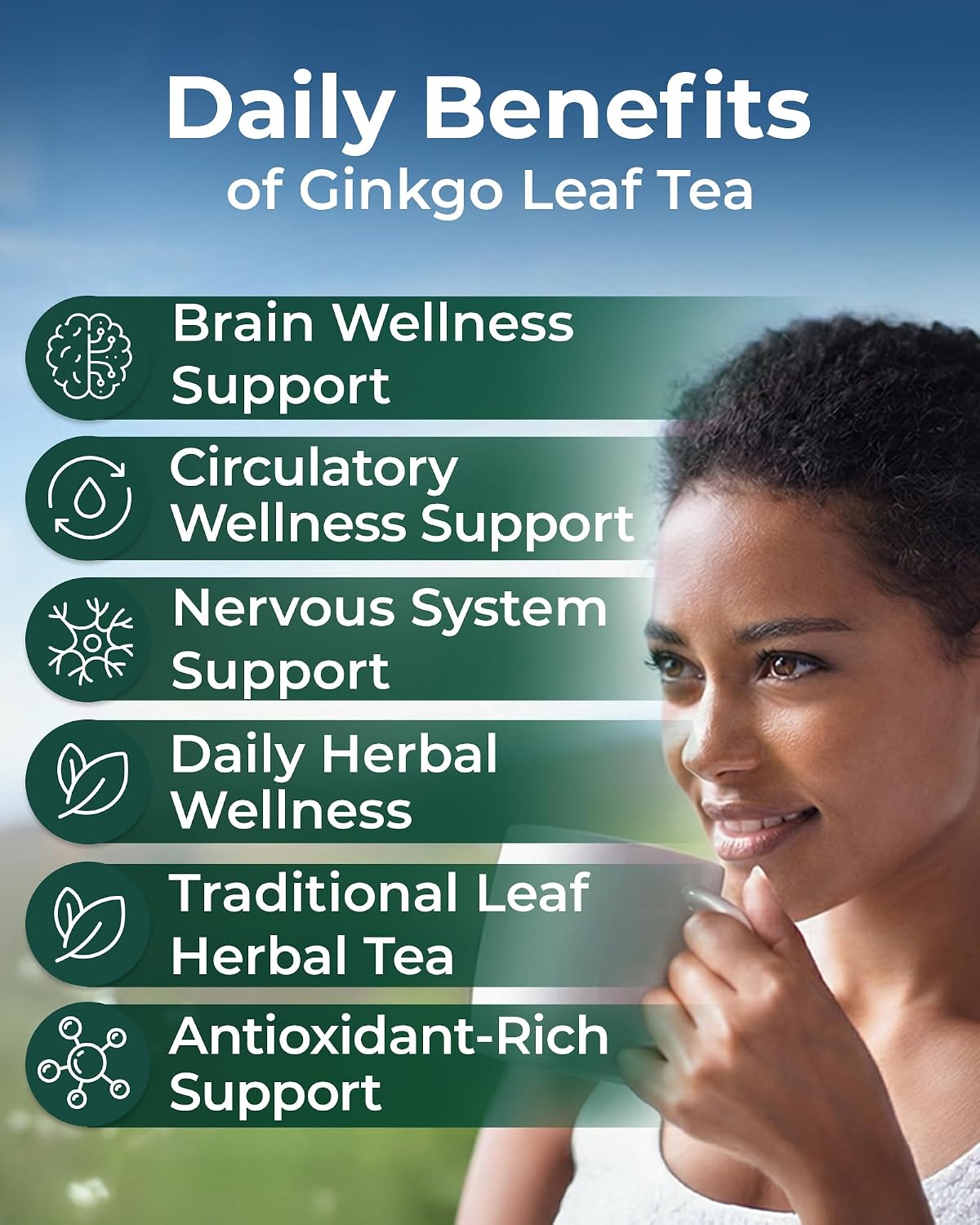 50 Bags Ginkgo Leaf Herbal Tea (Ginkgo Biloba) - 50 Count 1.5g Bags Dried Ginkgo Leaf Té De Ginkgo