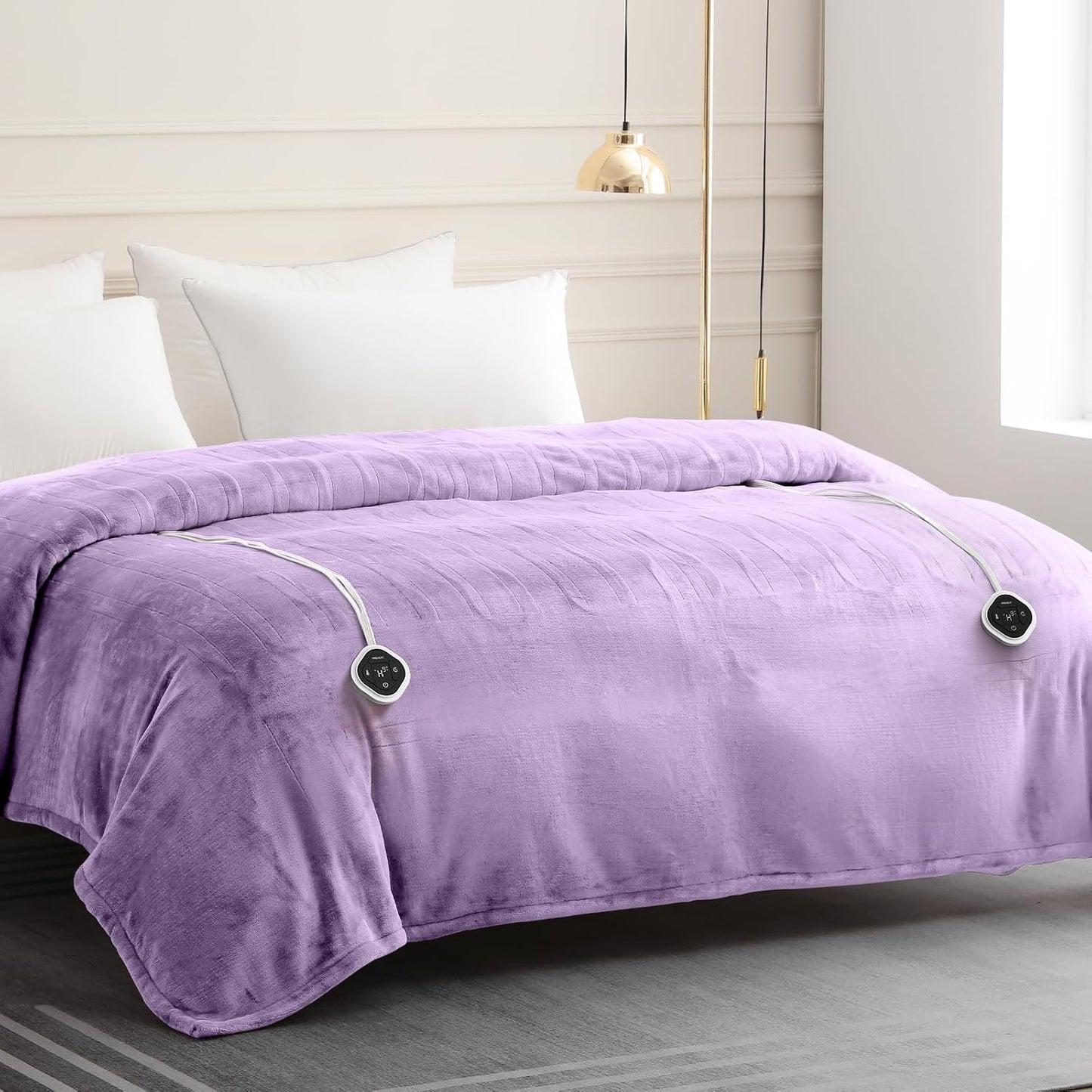 HOMLYNS LuxeHeat Heated Blanket Electric Blanket, Soft Flannel Sherpa Heated Throw, Heating Blanket with 5 Heat Settings, 3 hrs Timer Auto Shut Off (50x60 inches, Purple), Only for 120V Voltage Use