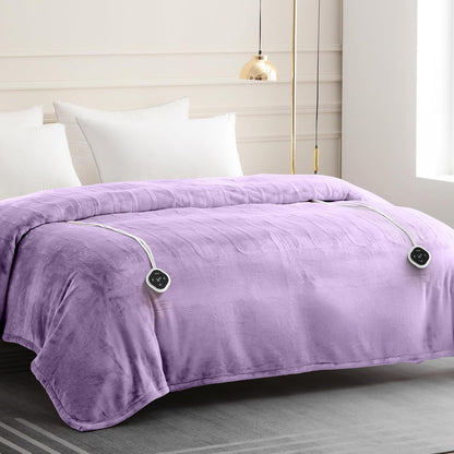 HOMLYNS LuxeHeat Heated Blanket Electric Blanket, Soft Flannel Sherpa Heated Throw, Heating Blanket with 5 Heat Settings, 3 hrs Timer Auto Shut Off (50x60 inches, Purple), Only for 120V Voltage Use
