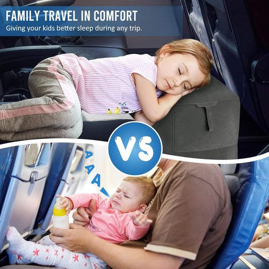 Inflatable Airplane Foot Rest Pillow Travel Car Seat for Kids Gray 2 Pack