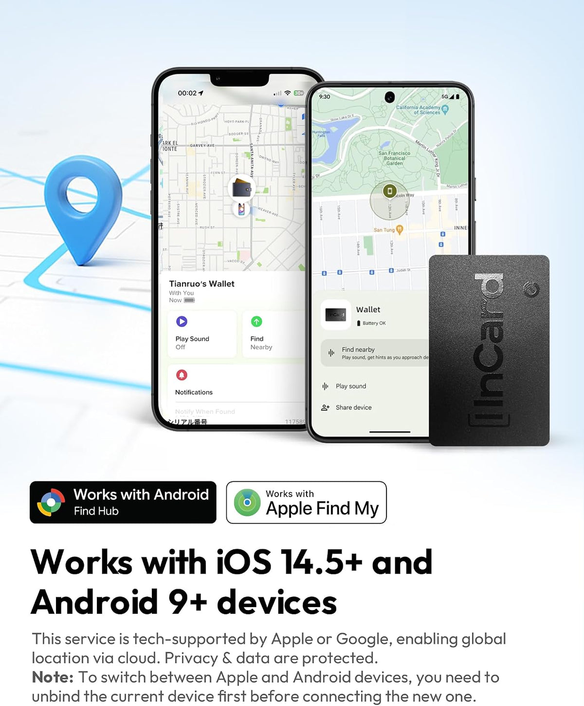 Incard Wallet Tracker Card,Certified by Apple Find My & Goole’s Find Hub Bluetooth Tracker, 1.7mm Wallet Finder, IP68 Waterproof Smart Card,5 Years Battery Life Item Finder for Passport-1PCS