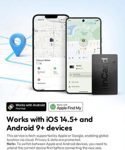 Incard Wallet Tracker Card,Certified by Apple Find My & Goole’s Find Hub Bluetooth Tracker, 1.7mm Wallet Finder, IP68 Waterproof Smart Card,5 Years Battery Life Item Finder for Passport-1PCS