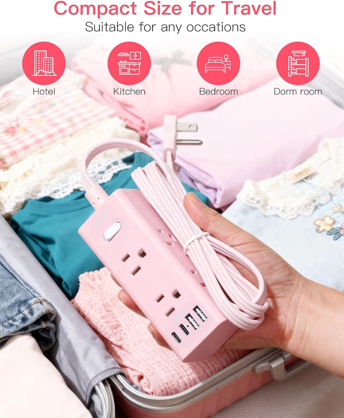 One Beat 10Ft Extension Cord with Multiple Outlets,Flat Plug Power Strip