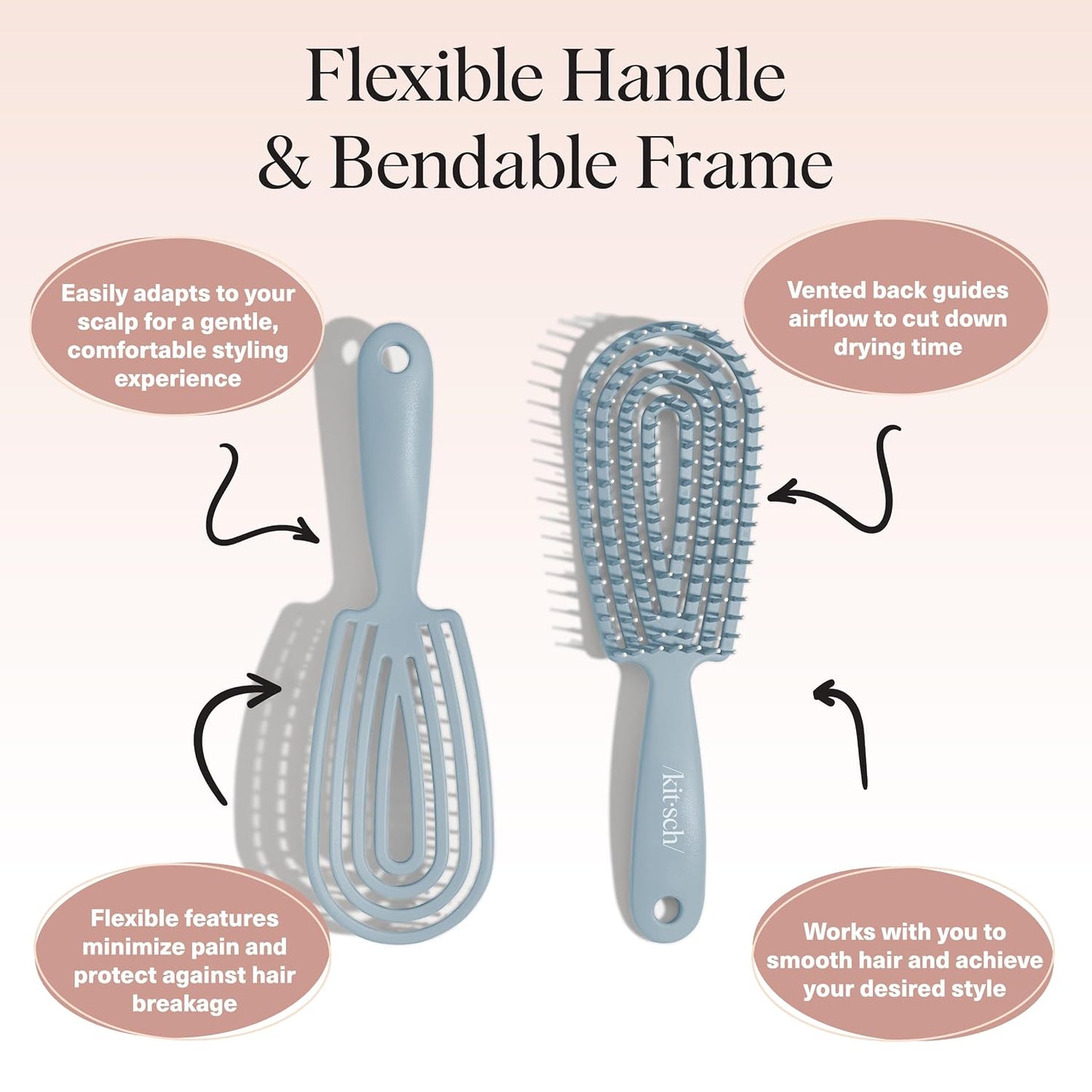 Kitsch Hair Brush Detangler – Flexi Flow Hair Brush for Women, Men & Kids | Detangling Brushes for Curly Hair with Bendable Frame, Bounce Curl Defining Brush for Wet or Dry Strands - Soft Violet