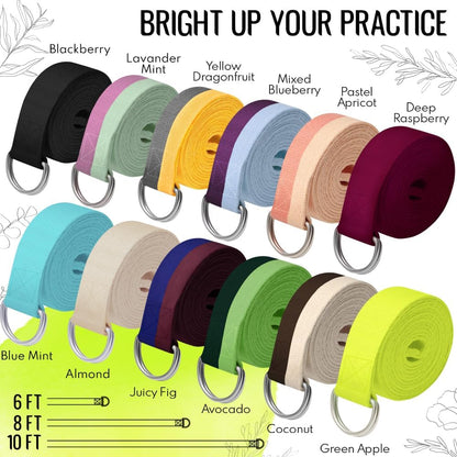 TECEUM 2 IN 1 Yoga & Mat Strap for Stretching – Cotton – 6/8/10 ft