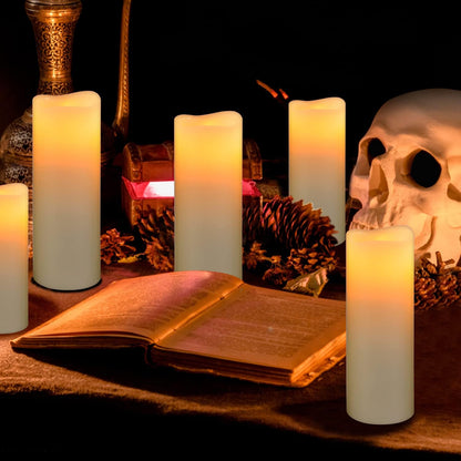 2PACK Outdoor Plastic flameless Candles with Remote Control and Timer, LED Flickering Battery Operated Electric Pillar Candles (D3 xH5.5) for Camping, Weddings, Home Decoration