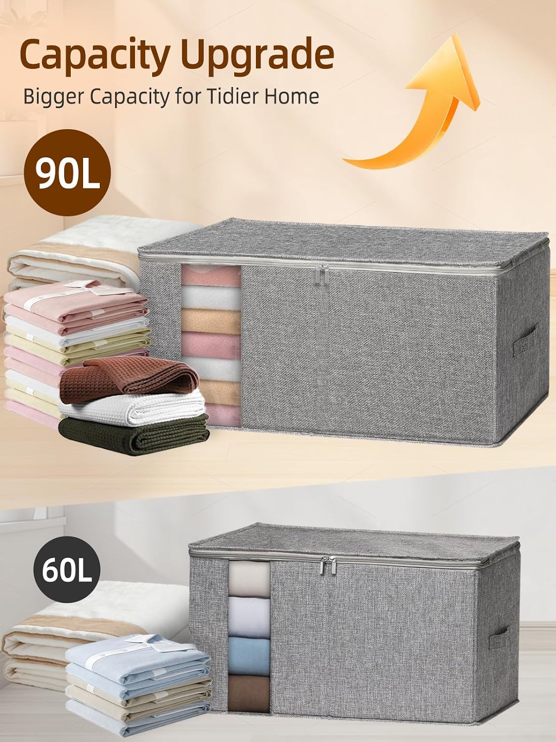 90L Rigid-Structured King Size Comforter Storage Bag, 2 Pack, Gray