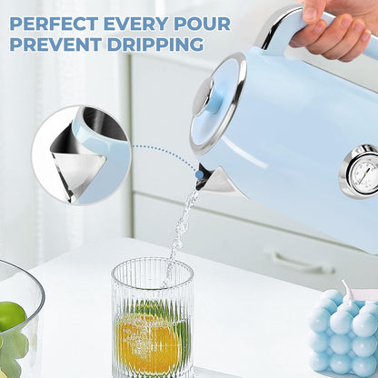 SUSTEAS 57oz Electric Kettle with Thermometer, Hot Water Pot, Retro Green