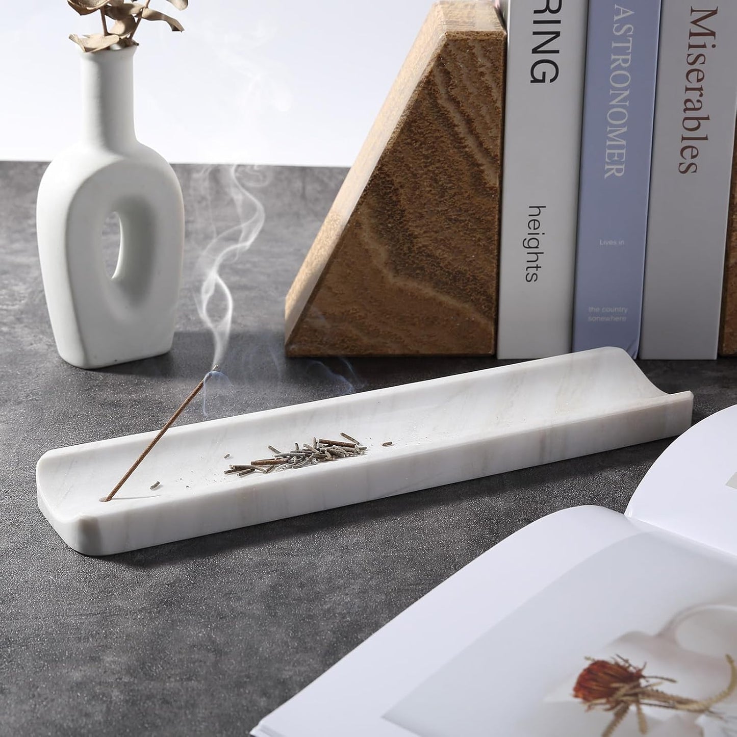 Koville Marble Incense Holder, Incense Holder for Sticks, Incense Sticks Holder Ash Catcher for Meditation Yoga SPA, Natural Stone Incense Burner, Home Table Decor (Grey)