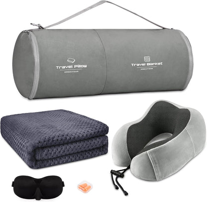 urnexttour Travel Pillow and Blanket Set Neck Pillow Airplane Foam Black