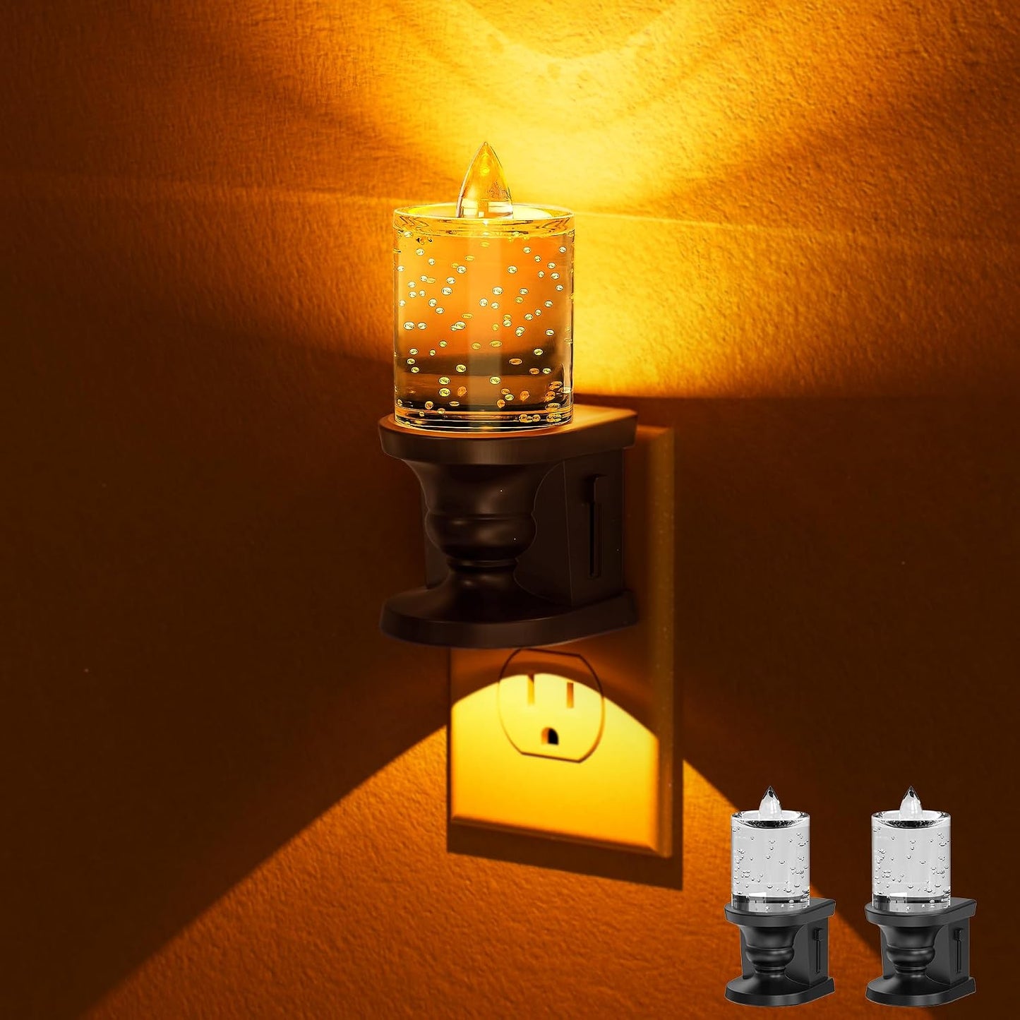 Briignite Flameless Candle Night Light, 2 Pack, Night Lights Plug into Wall, Candle Nightlight with Light Sensor, 0-100LM Dimmable LED Night Light Plug in, 1800K Amber Nightlight for Hallway Bathroom