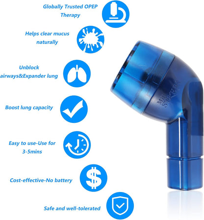 MILLSTEPS Breathing Exercise Device for Lungs,Flutter Valve,Expiratory Breathing Exerciser - Clear Mucus from Airways Naturally & Build Stronger Lungs (Blue)
