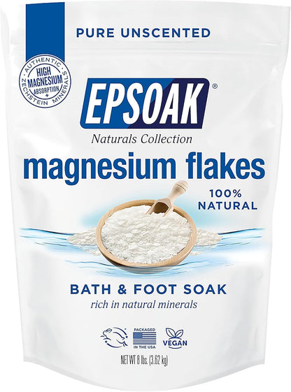 Epsoak Magnesium Flakes 4 lb. Magnesium Sulfate USP. Resealable Epsom Salt Bag Unscented, Made in The USA, Cruelty-Free Certified