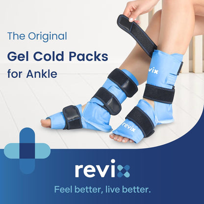 REVIX Ankle Ice Pack Wrap for Foot Pain Relief and Feet Injuries, Reusable Gel Ice Cold Packs for Achilles Tendonitis, Plantar Fasciitis, Sprained Ankles and Heels