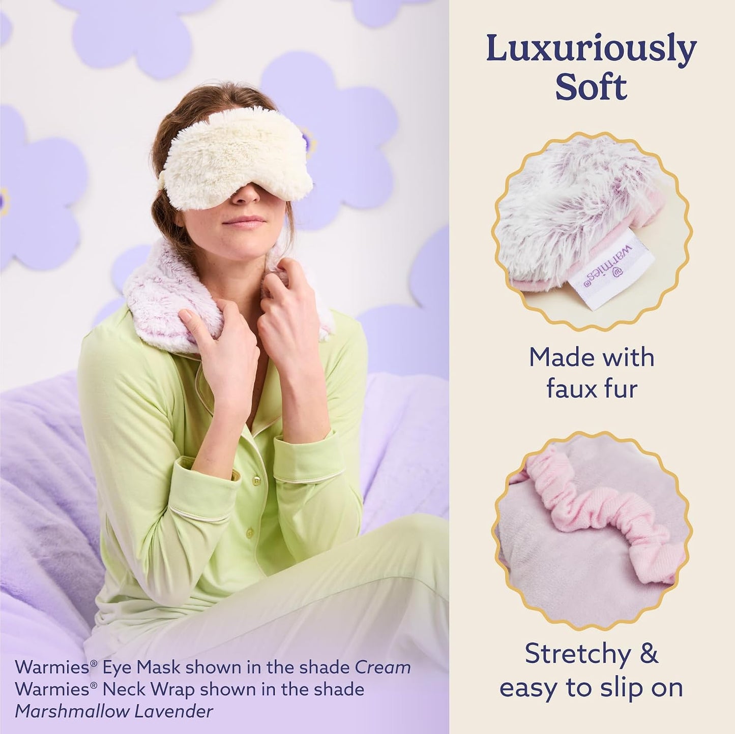 warmies Microwavable Eye Mask for Warmth & Comfort - Heat & Cooling Eye Compress for Dryness Relief - Weighted & Heated Lavender Sleep Mask for Calming Relaxation - Curly Sage