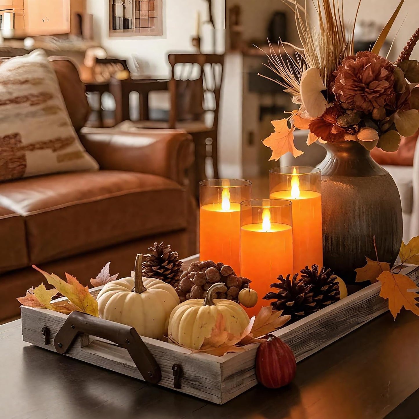 Homemory Gray Flickering Flameless Candles, Battery Operated Acrylic LED Pillar Candles with Remote Control and Timer, Halloween Decor, Set of 5