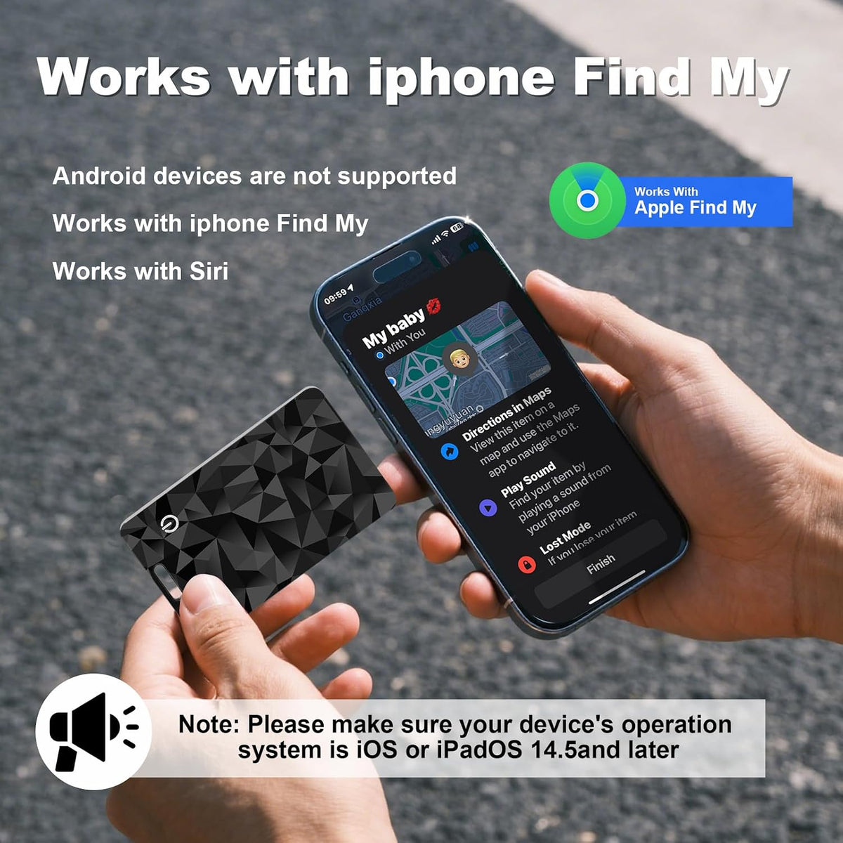 Wallet Tracker Card, Slim Rechargeable Bluetooth Item Locator, Smart Finder Compatible with Apple Find My for Wallet, Luggage, Passport, IP68 Waterproof (iOS Only) (Carbon Fiber Black)