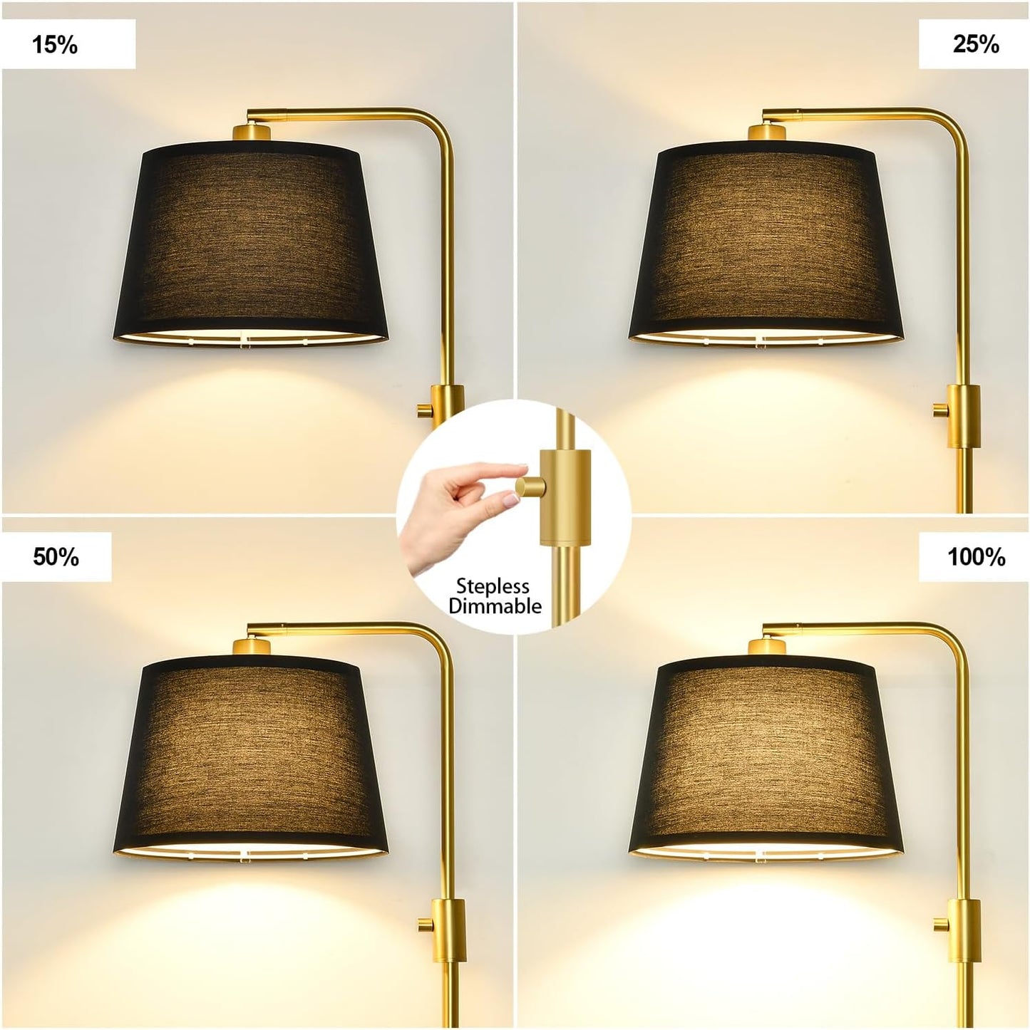 【Upgraded】 Dimmable Floor Lamp, 1000 Lumens LED Edison Bulb Included, Arc Floor Lamps for Living Room Modern Standing Lamp with Linen Shade, Tall Lamp for Bedroom Office Dining Room- Black