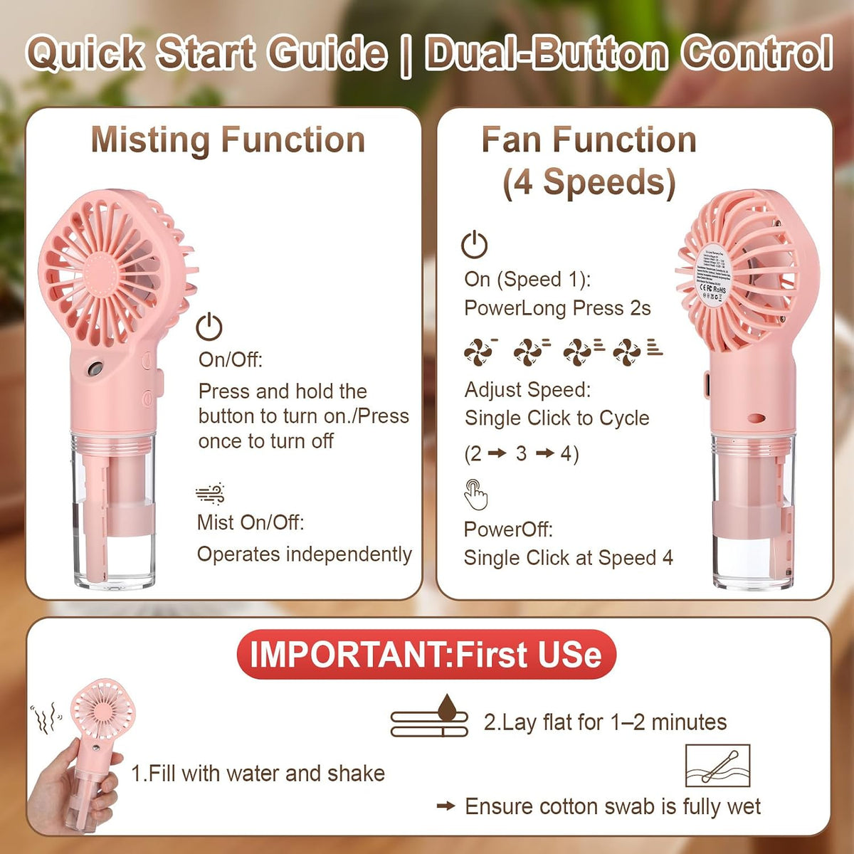 Misting Fans Portable Handheld Rechargeable, Spray Fan