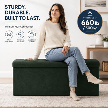 ALASDO Storage Ottoman Footrest Stool Small Ottoman with Storage Foldable Ottomans Foot Rest Footstool Bench for Living Room 17x13x13inches Grey