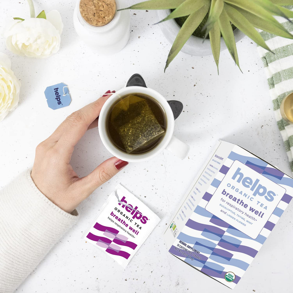 HELPS TEAS | Helps Breathe Well Tea | Organic herbal blend of Eucalyptus, Thyme, Tila and Mint that clear your sinuses and strengthening your inmune system | 16 Tea Bags - Pack of 3 |