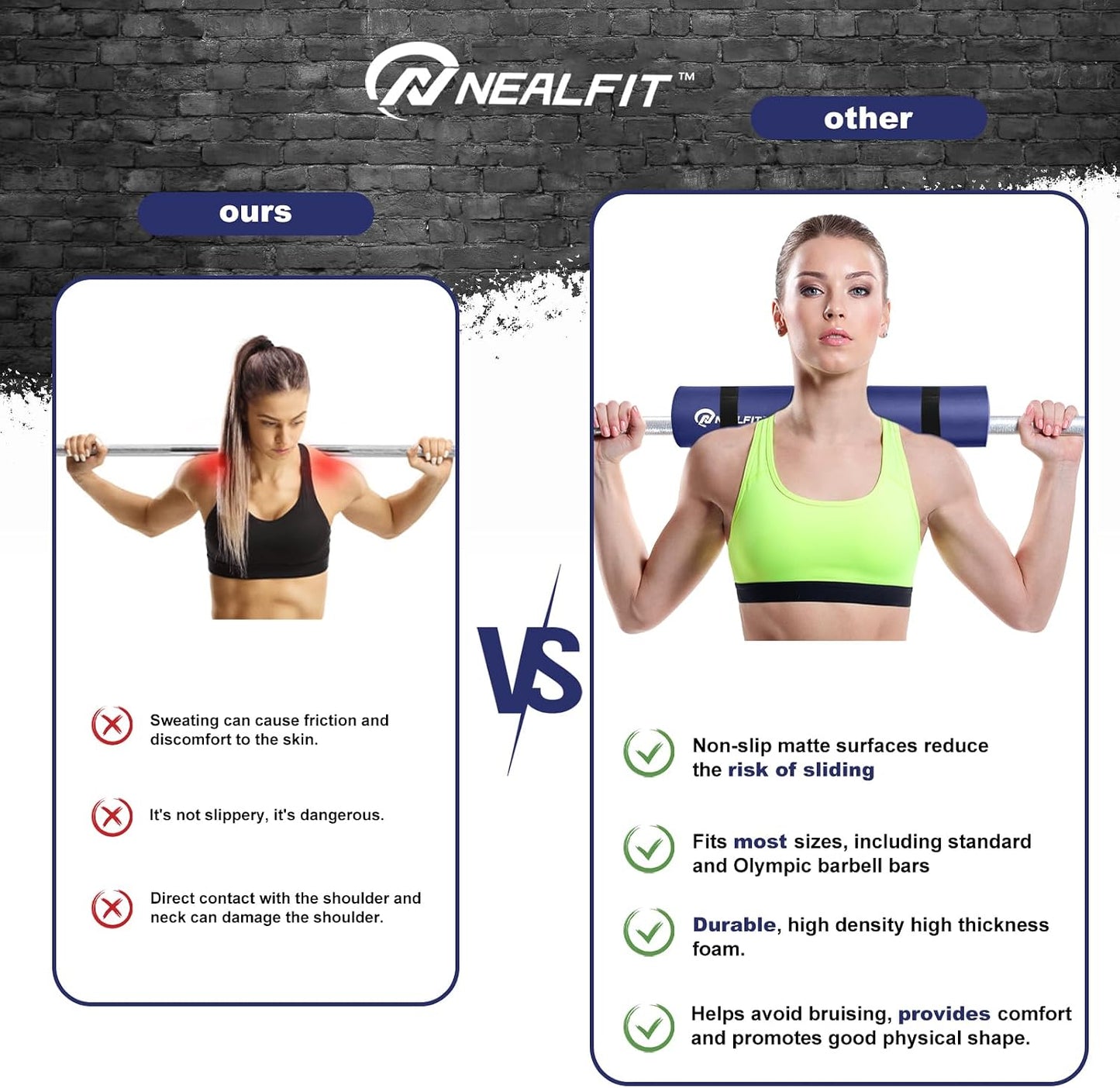 NEALFIT Barbell Pad Squat Pad for Squats—Squat Bar Pad—Great for Weightlifting,Lunges and Hip Thrusts—Foam Sponge Pad—Fit Standard and Olympic Bars Perfectly
