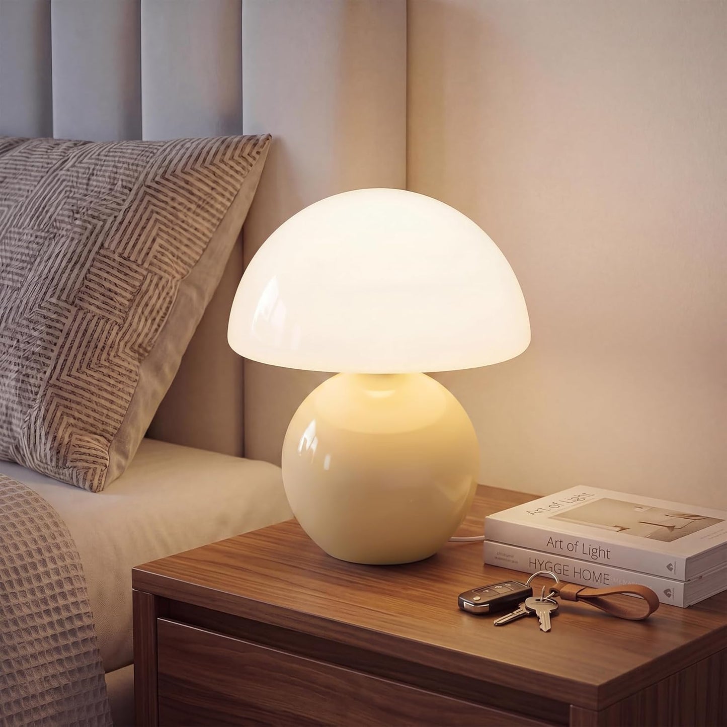 Dawnwake Mushroom Lamp Table Lamp for Bedroom,Desk Bedside Small Lamps for Living Room Night Stands,Mushroom Decor Cute Mini Modern Mid Century Lamps,Unique Aesthetic Home Living Room Decor(White)