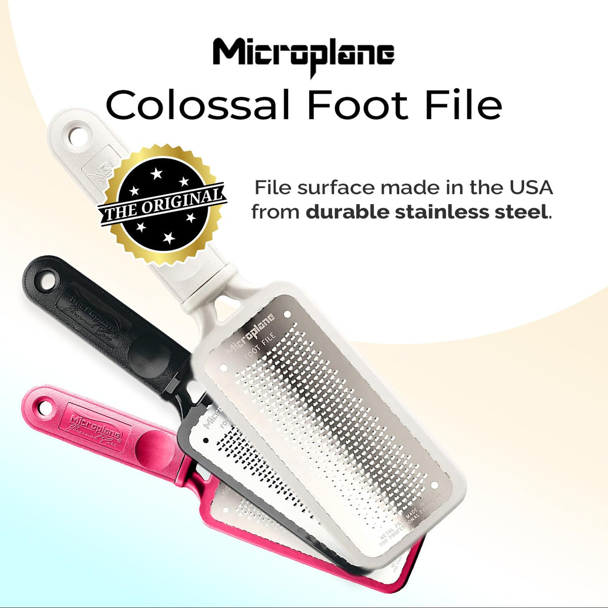 Microplane Colossal Foot File Scraper - The Original Stainless Steel Foot Rasp, Dead Skin/Callus Remover for Feet, Gentle Foot Scrubber, Pedicure Tools for Salon-Quality Foot Care, Black