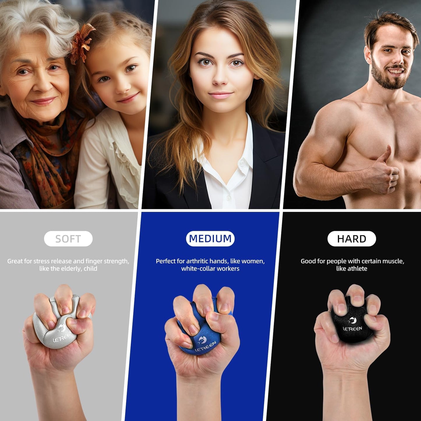 Stress Ball, Tri-Density Stress Balls for Adults & Grip Strengthening, Squeeze Balls for Hand Therapy, Squishy Stress Ball, Hand Strengthener Ball, Hand Balls for Therapy