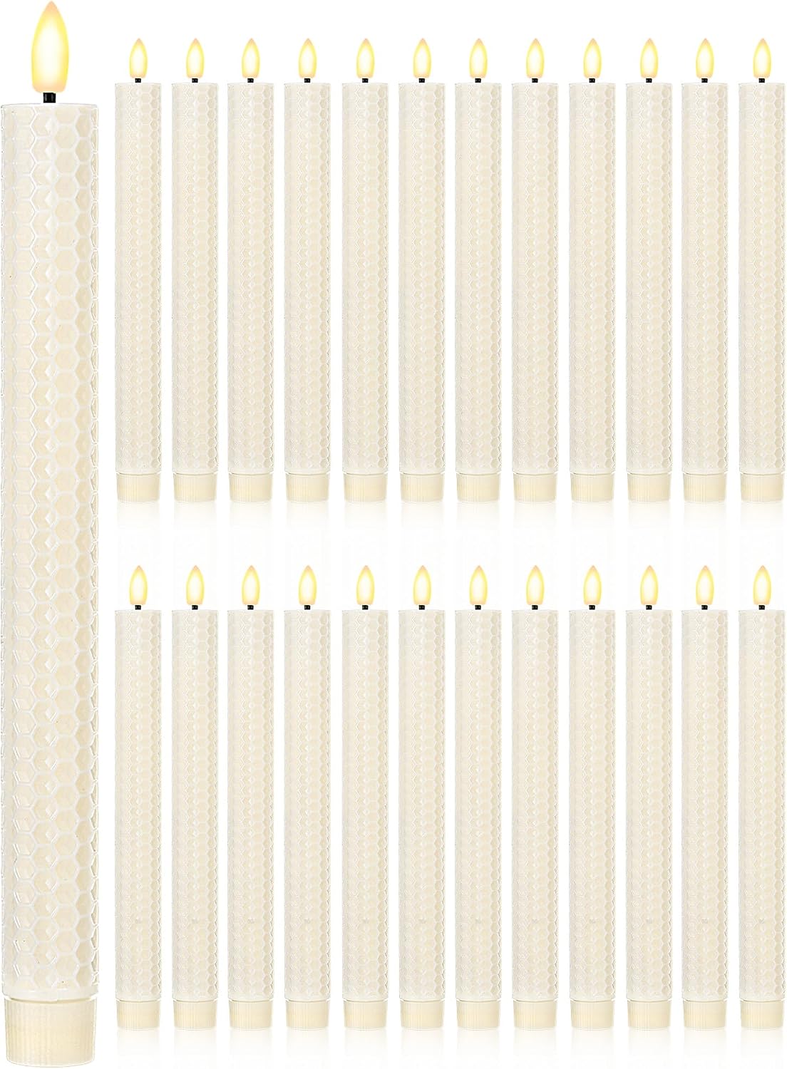 Treela 24 Pcs Flameless Taper Candles Battery Operated Bulk Fake Candles Light LED Candle Sticks Flickering Tapered for Easter Wedding Anniversary Decoration(Basic,11 Inch,Ivory)