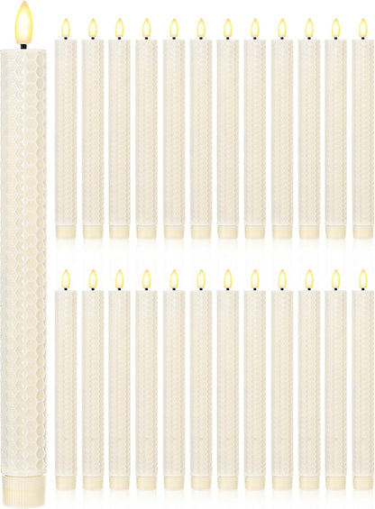 Treela 24 Pcs Flameless Taper Candles Battery Operated Bulk Fake Candles Light LED Candle Sticks Flickering Tapered for Easter Wedding Anniversary Decoration(Basic,11 Inch,Ivory)