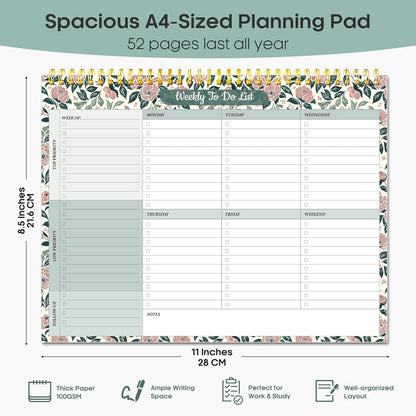 Taja Weekly To Do List Notepad with 52 Undated Sheets（8.5"×11"）- Weekly Desk Planner for Women & Man, Work and Home -1 Pack Violet Dream