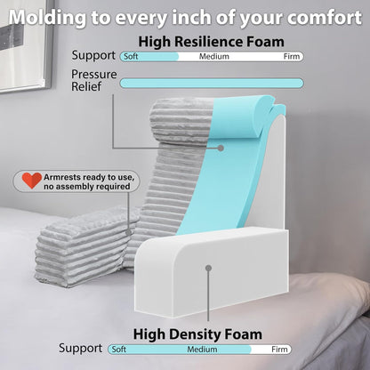 ENITYA 22" XL Back Pillow for Bed Sitting Up, Reading Pillow with Armrests & Big Pockets, Soft Back Support Chair, Ideal for Watching TV, Gaming, Nursing, Resting, Post Surgery, Dark Grey