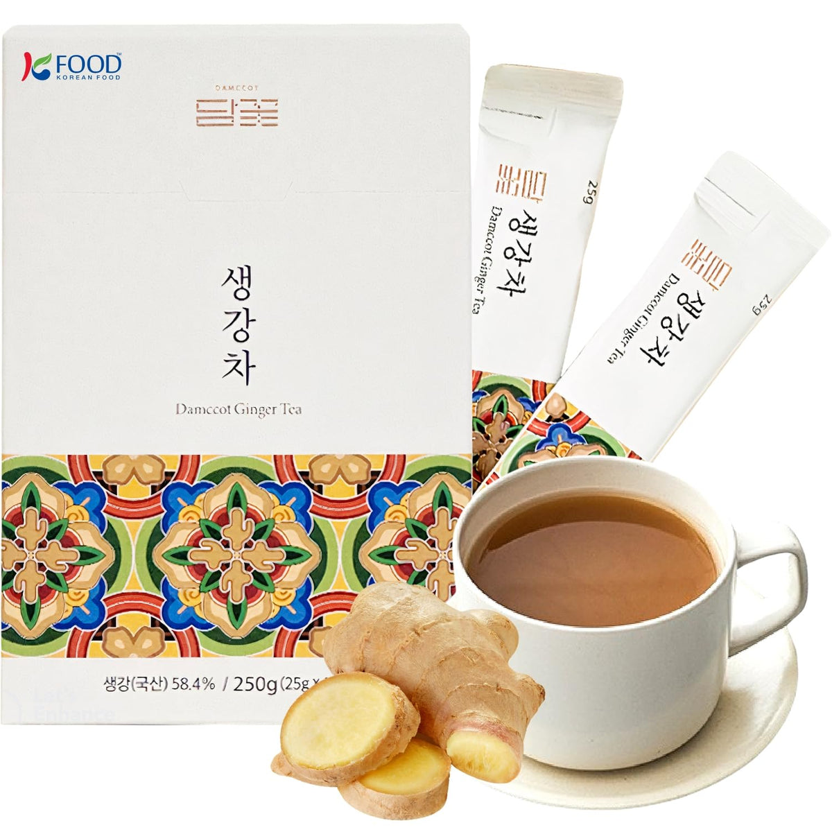 Korean Food Damccot Ginger Tea Sticks, Concentrated Extract, 250g