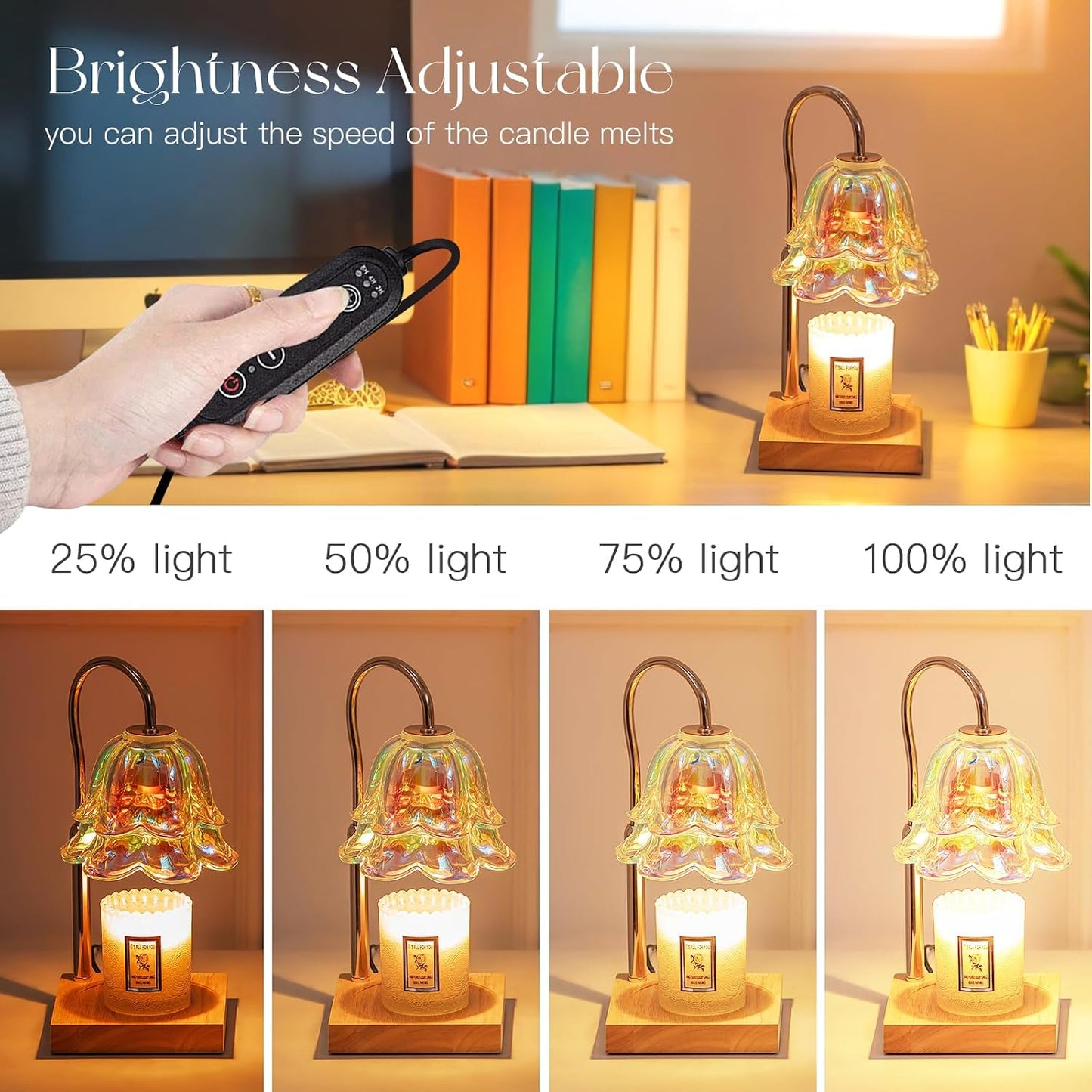 Candeldo Candle Warmer Lamp with Timer: Flower Gold Candle Lamps Height Adjustable Wax Melt House Warming Gifts New Home Decor Mothers Day Birthday Gift for Women Mom