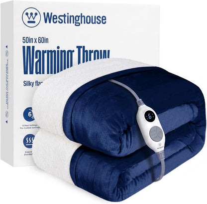 Westinghouse Heated Throw Blanket, Electric Blanket Throw with 6 Heating Levels and 2-10 Hours Time Settings, Flannel to Sherpa Super Cozy Heated Blanket Machine Washable, 50x60 inch, Charcoal