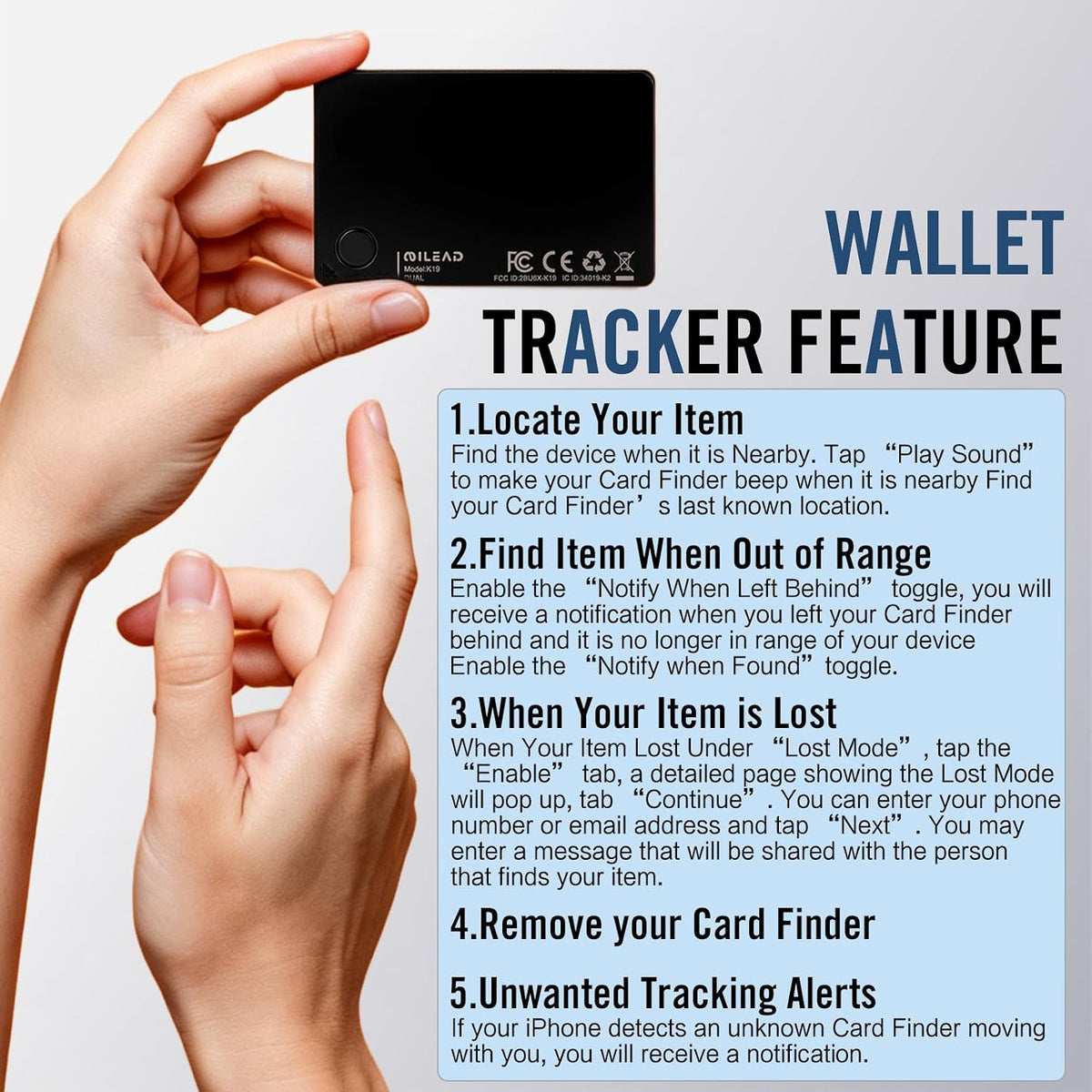 Wallet Tracker Card iOS Android [Apple MFi Certified] Item Locator