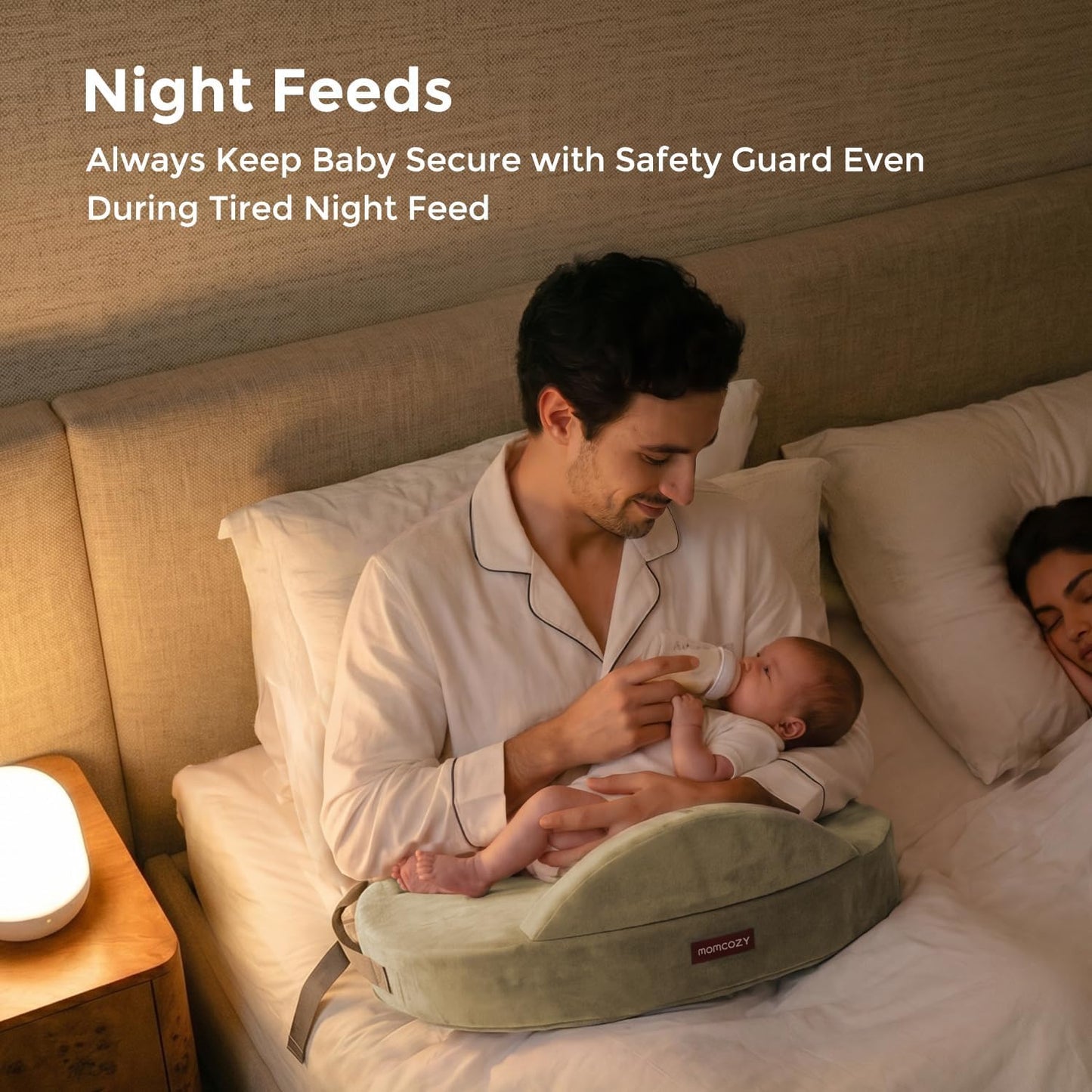 Momcozy CozyPro Nursing Pillow - All Around Lumbar & Arm Support - Safety Guard, Firm & Springy Memory Foam-Stable, Ergonomic Support, Easier Breastfeeding, Wider Cushion, Adjustable, Removable Cover