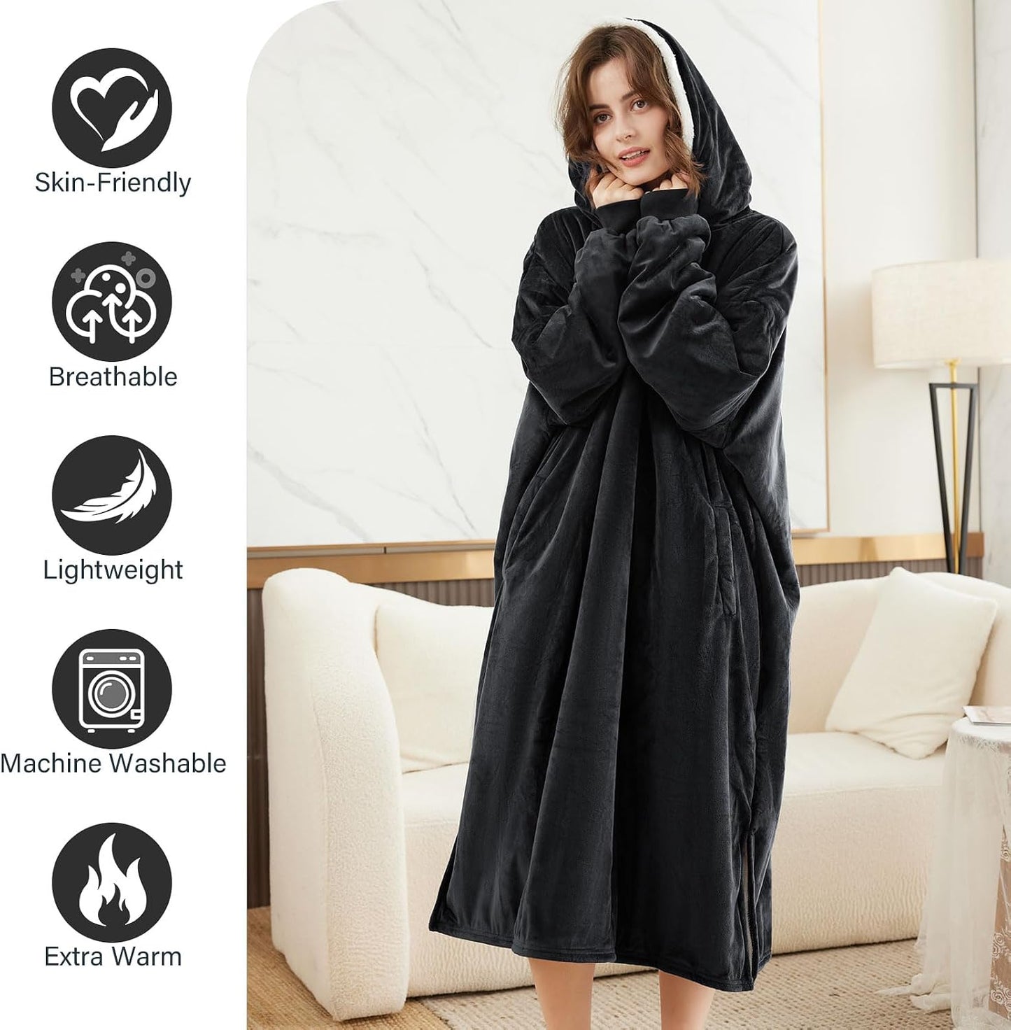 LetsFunny Blanket Hoodie,Oversized Wearable Sherpa Fleece Blanket Sweatshirt,Super Soft Warm Cozy with Giant Pocket,Gifts for Women Men Adults Teenagers, One Size Fits All