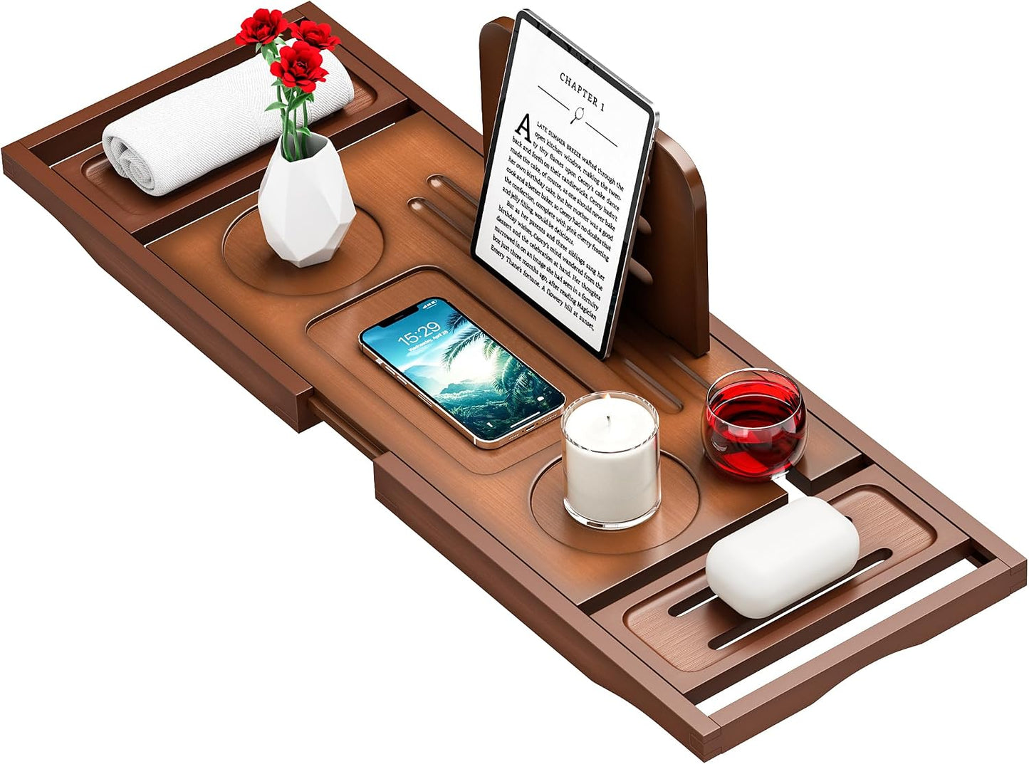 Banlilu Bathtub Tray - Bath Tray Expandable - Bath Tub Tray Table for Bathtub, Ajustable Size, Fits Most Tubs