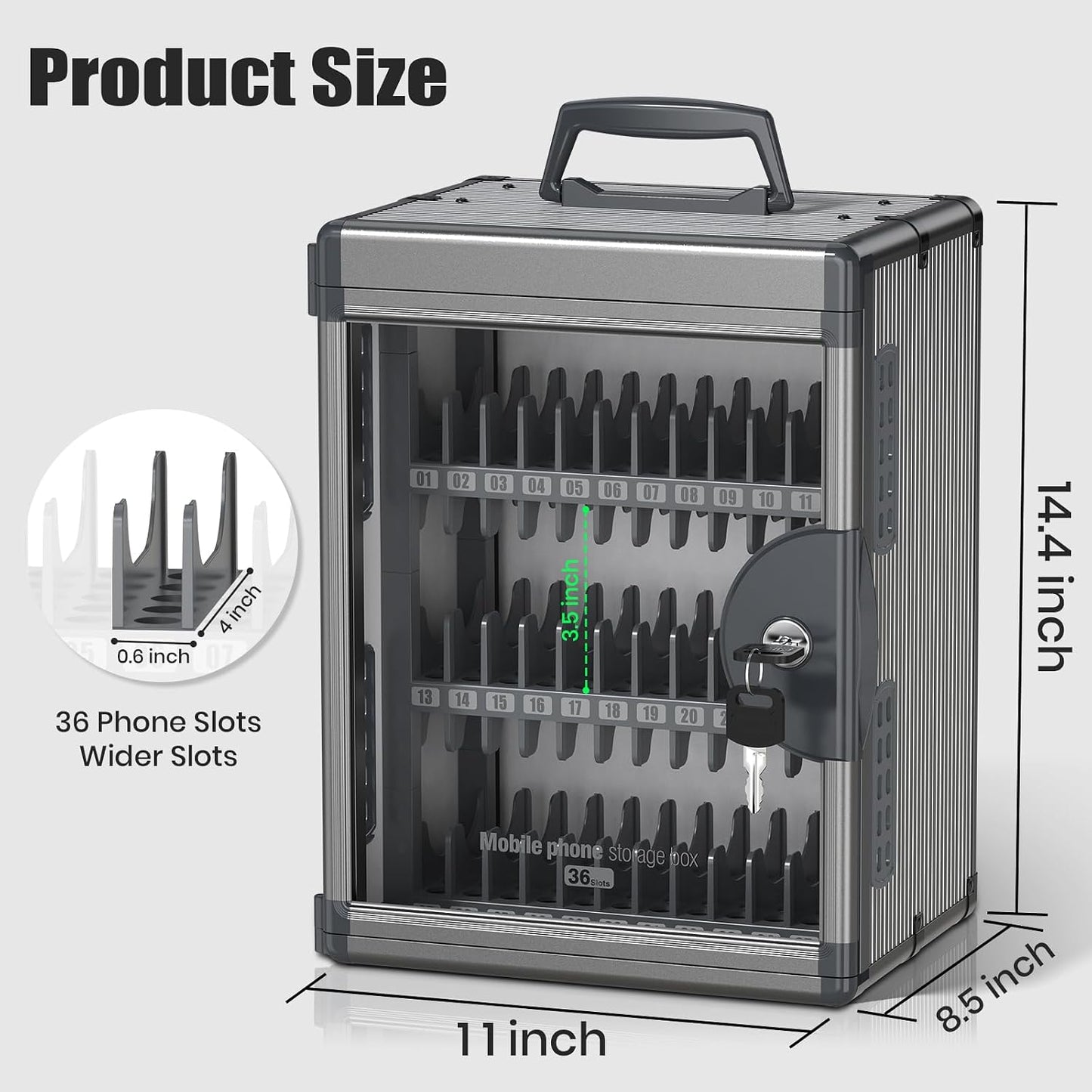 36 Slots Cell Phone Locker for Classroom with Key, Portable Mobile Phone Storage Box with Handle & Charging Hole, Phone Lock Box Wall Mounted for School (Black, 36 Slots)