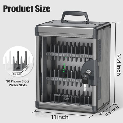 36 Slots Cell Phone Locker for Classroom with Key, Portable Mobile Phone Storage Box with Handle & Charging Hole, Phone Lock Box Wall Mounted for School (Black, 36 Slots)