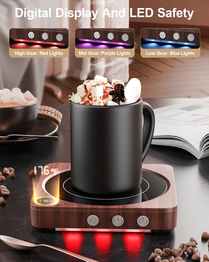 House Gem Coffee Mug Warmer for Desk, Candle Warmer Plate, 12H Timer, Wood