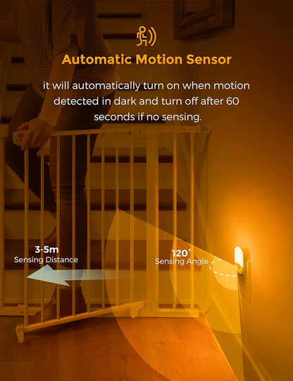 L LOHAS LED Amber Night Light, 2 Pack, Night Lights Plug into Wall Motion Sensor, 0.6W 2000K, LED Nightlights, 30/60LM Adjustable Brightness, Automatic Low Blue Nightlight for Kids, Bathroom, Hallway
