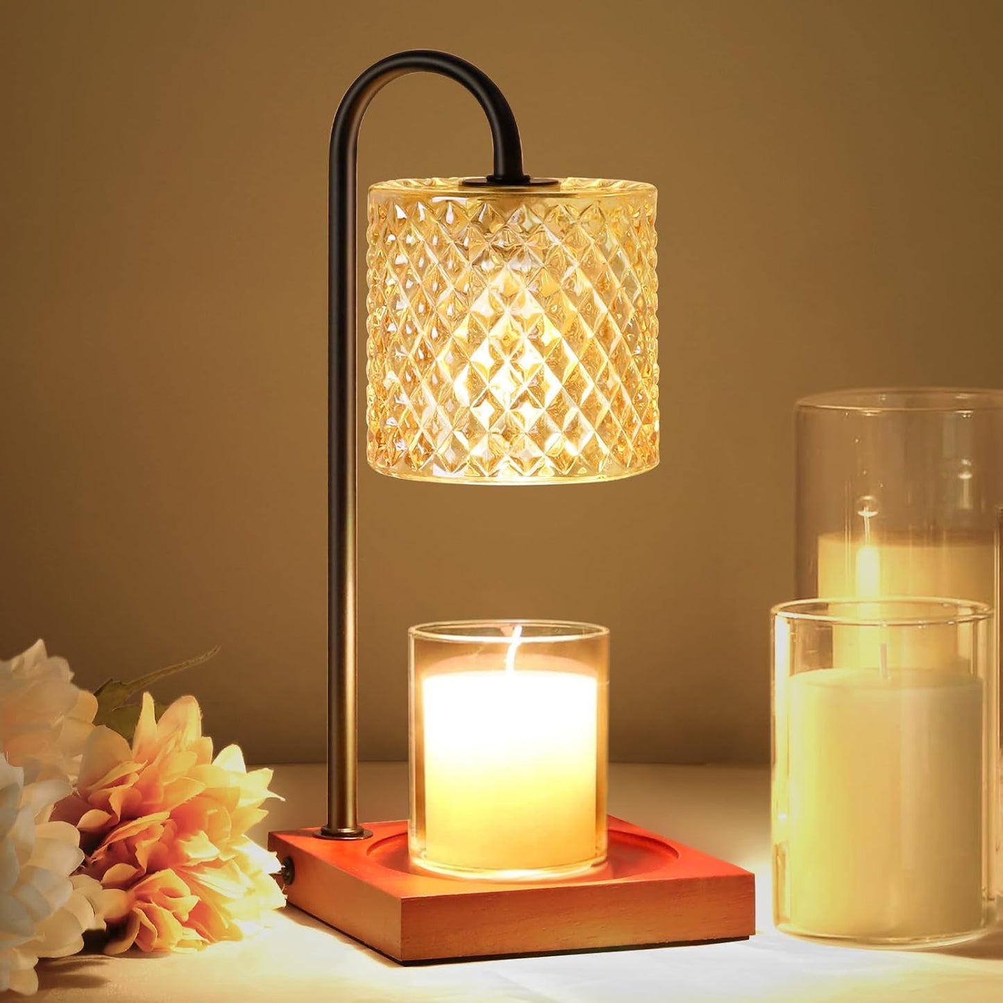 TigQiang Candle Warmer Lamp with Timer Dimmer, Birthday Gifts for Women Mom, House Warming Gifts, Elegant New Home Decor, Wax Warmer for Jar Candles, Heater Lamp for Scented Wax, Amber Glass