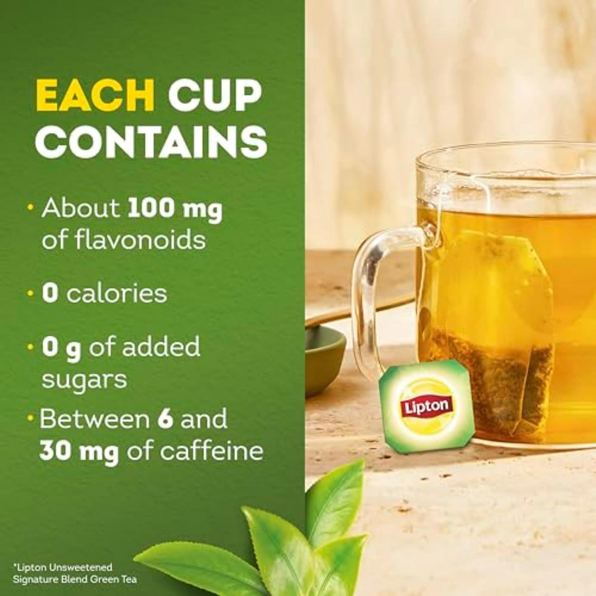 Lipton Signature Blend Green Tea Bags, Unsweetened Teabags for Hot Tea or Iced Tea with Caffeine and Flavonoids, 40 Total Tea Bags